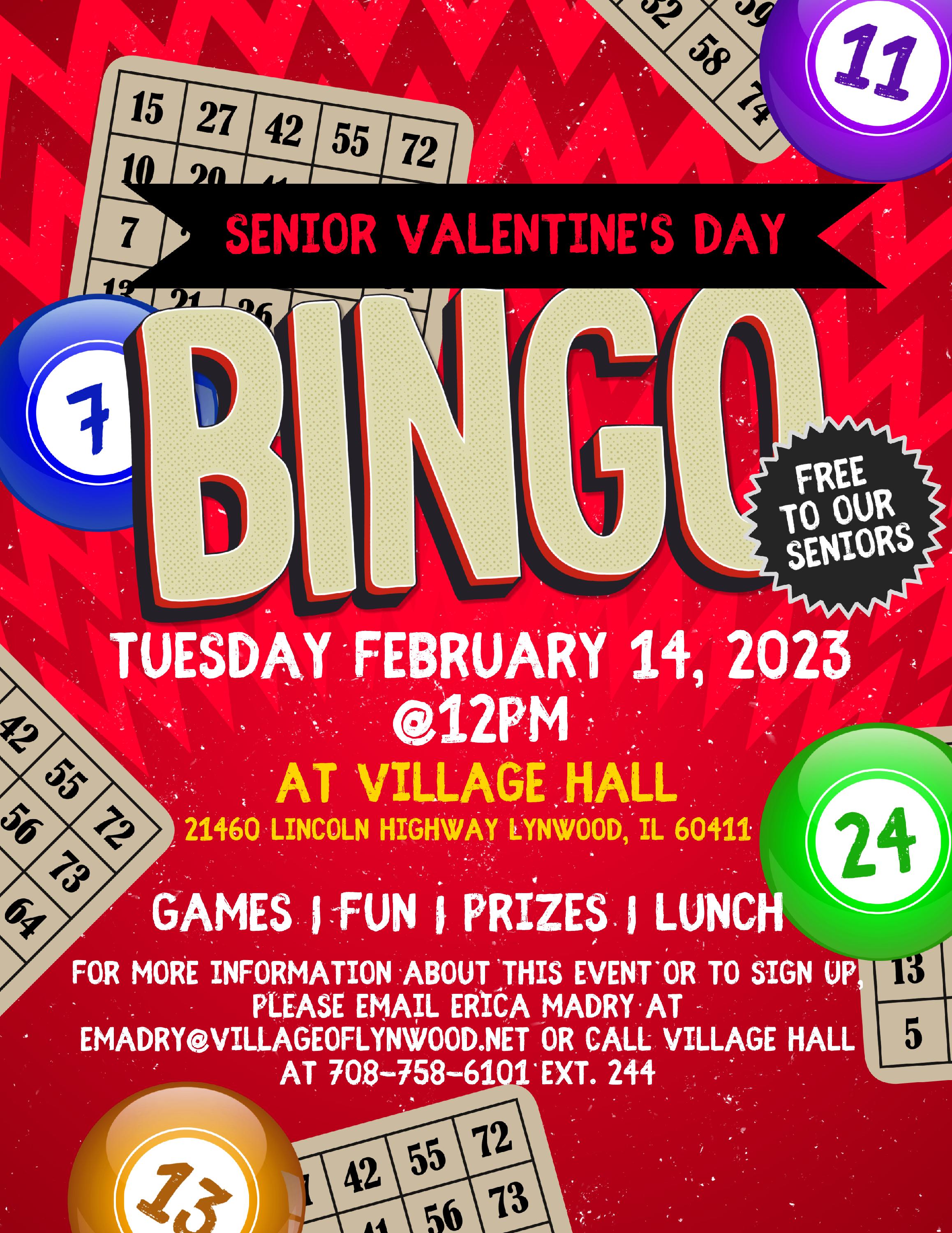 Senior Valentines Day Bingo 2023